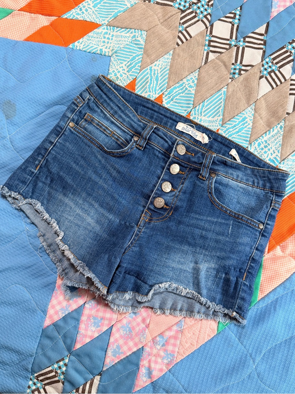 Wild Blue Denim Button Fly Distressed Cutoff Shorts Size 5